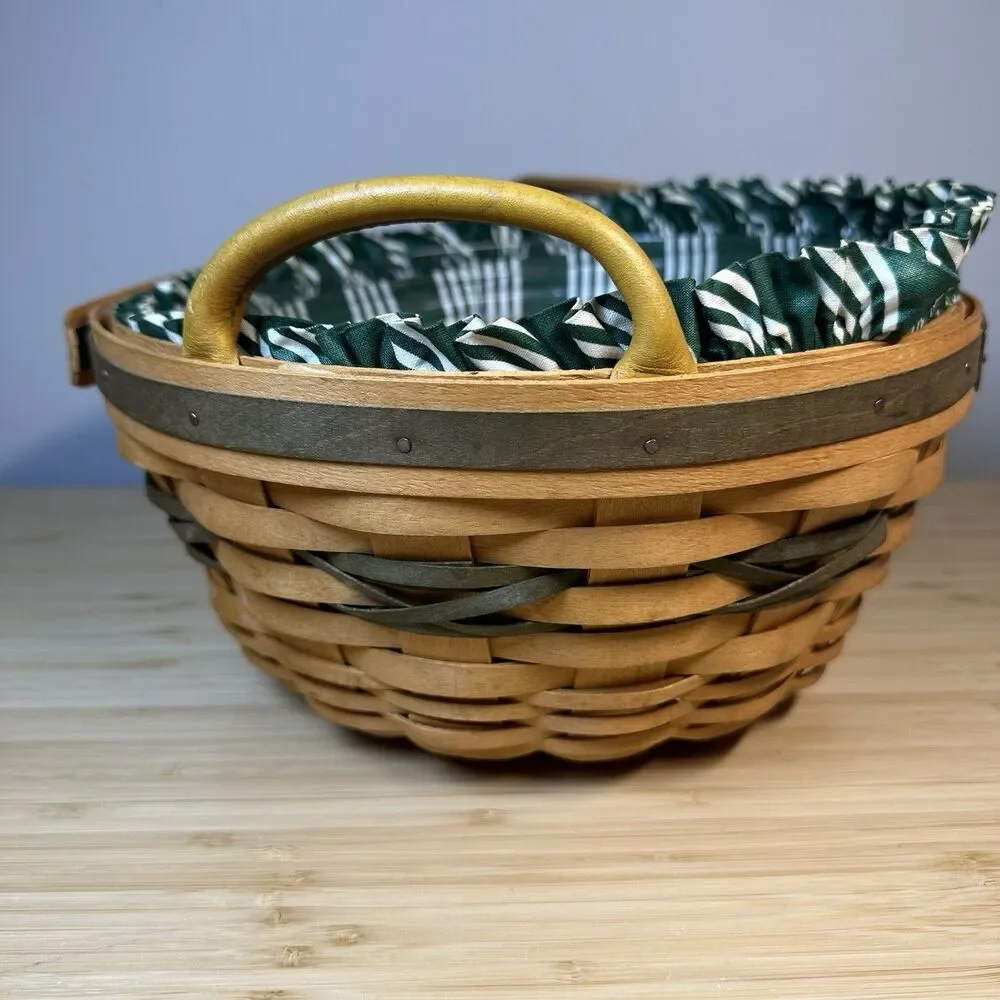 Longaberger 1999 Christmas Collection Popcorn Basket Green Liner & Tray Vintage